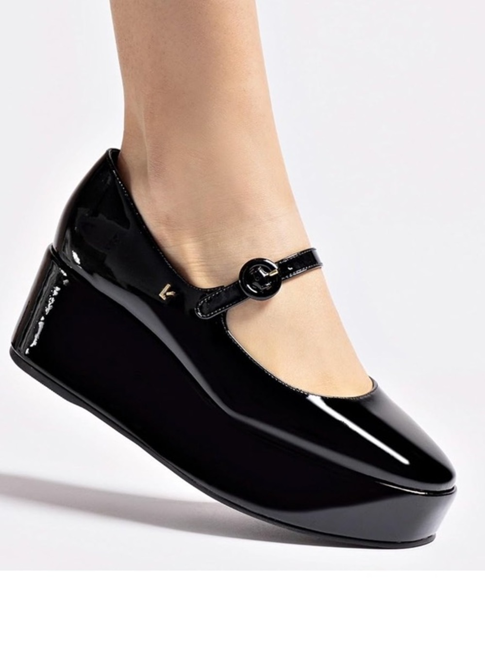 LARROUDE Black Patent Leather Blair Ballet Flatform Platform Mary Janes 10 NEW